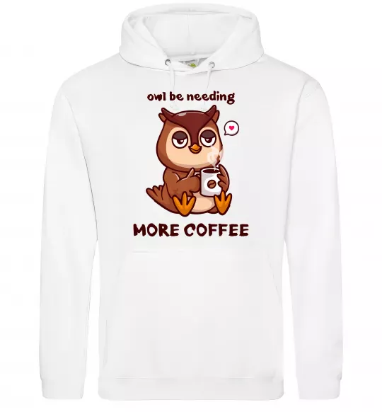Мужская толстовка (худи) Owl be needing more coffee Белый фото