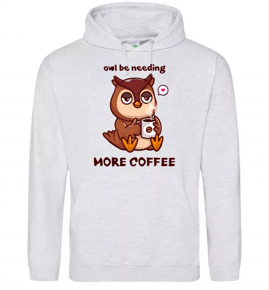 Жіноча толстовка (худі) Owl be needing more coffee Сірий меланж фото