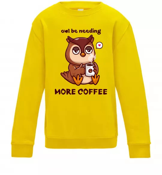Дитячий світшот Owl be needing more coffee Сонячно жовтий фото