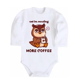 Дитячий бодік Owl be needing more coffee Білий фото