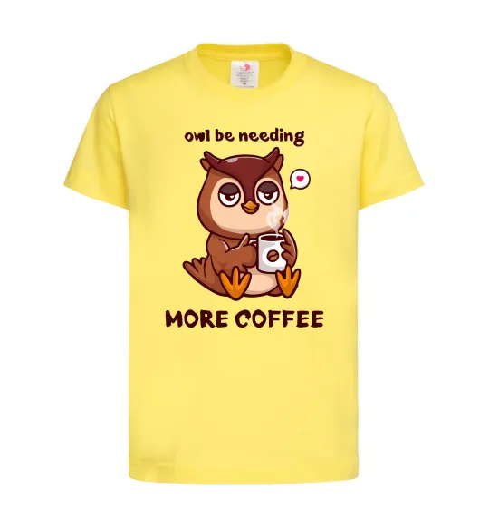 Дитяча футболка Owl be needing more coffee Лимонний фото