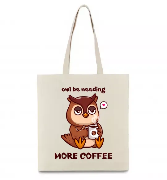 Эко-сумка Owl be needing more coffee Бежевый фото