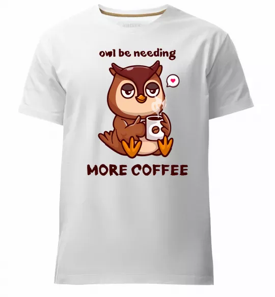 Мужская премиум футболка Owl be needing more coffee Белый фото
