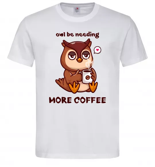 Мужская футболка Owl be needing more coffee Белый фото