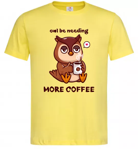 Мужская футболка Owl be needing more coffee Лимонный фото