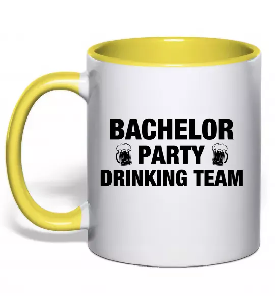 Чашка з кольоровою ручкою Bachelor party drinking team Сонячно жовтий фото
