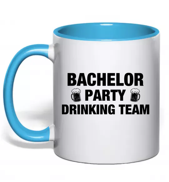 Чашка з кольоровою ручкою Bachelor party drinking team Блакитний фото