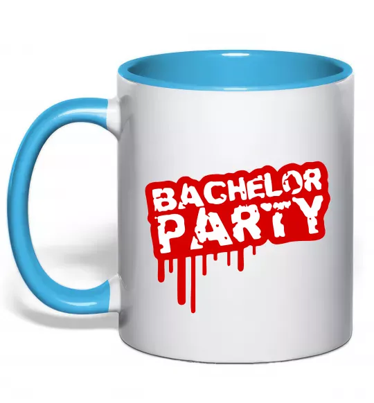 Чашка з кольоровою ручкою Bachelor party Блакитний фото