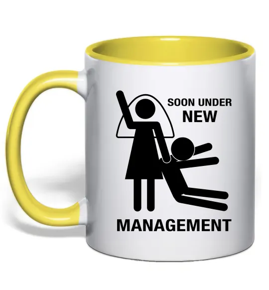 Чашка з кольоровою ручкою Soon under new management Лимонний фото