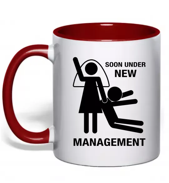 Чашка с цветной ручкой Soon under new management Красный фото