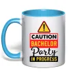 Чашка з кольоровою ручкою Bachelor party in progress Блакитний фото