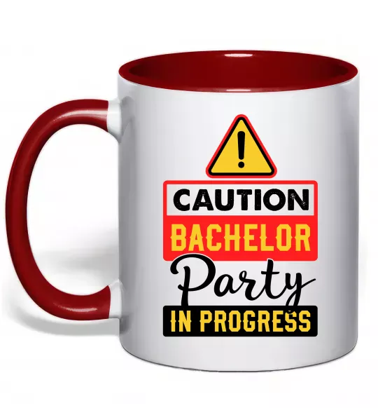 Чашка з кольоровою ручкою Bachelor party in progress Червоний фото