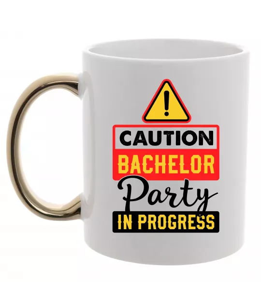 Чашка з кольоровою ручкою Bachelor party in progress Золото фото