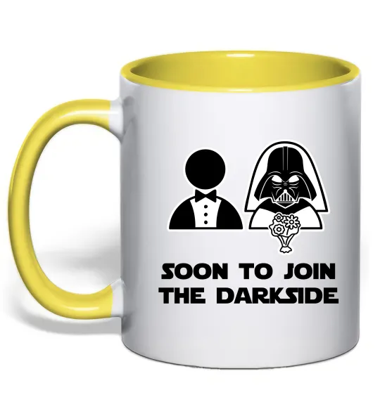 Чашка с цветной ручкой Soon to join the darkside Лимонный фото