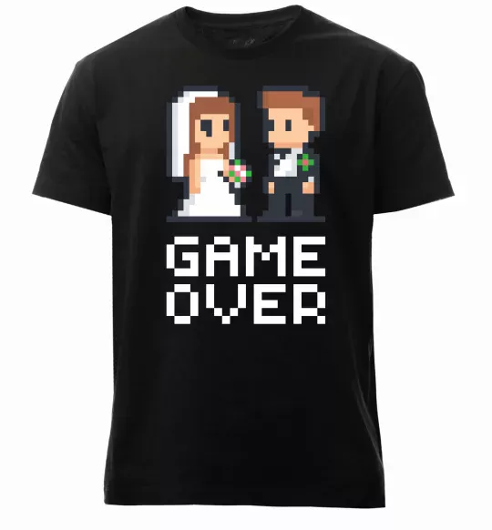 Мужская премиум футболка Wedding pixel game over Черный фото