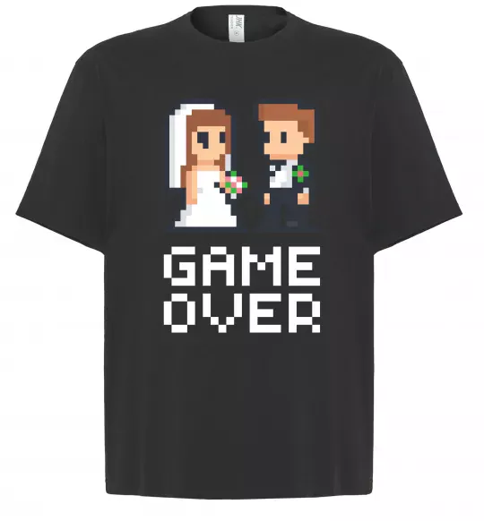 Футболка Оверсайз Wedding pixel game over Черный фото