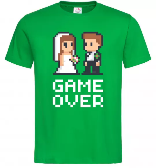 Чоловіча футболка Wedding pixel game over Зелений фото
