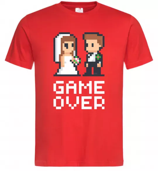 Чоловіча футболка Wedding pixel game over Червоний фото