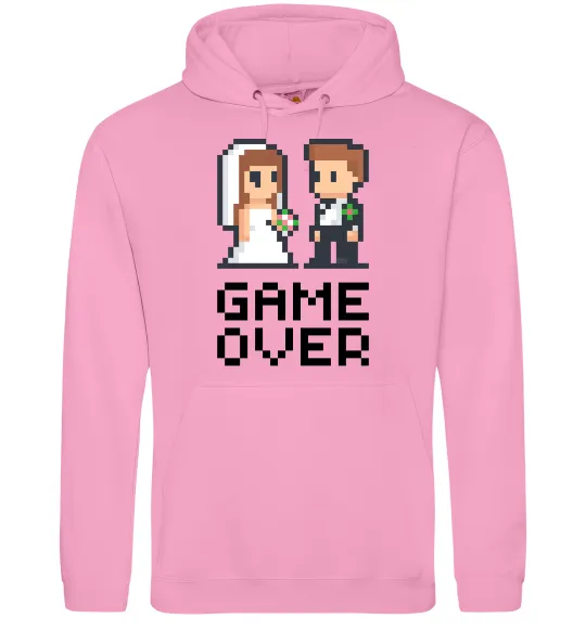 Мужская толстовка (худи) Wedding pixel game over Розовый фото