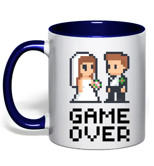 Чашка с цветной ручкой Wedding pixel game over Глубокий темно-синий фото