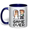 Чашка с цветной ручкой Wedding pixel game over Глубокий темно-синий фото
