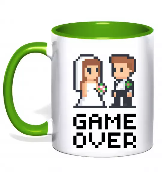 Чашка с цветной ручкой Wedding pixel game over Зеленый фото