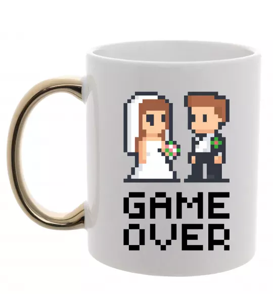 Чашка с цветной ручкой Wedding pixel game over Золото фото