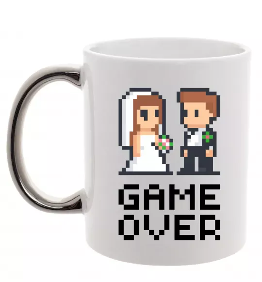 Чашка с цветной ручкой Wedding pixel game over Серебро фото