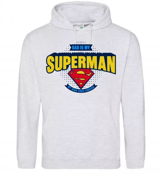 Мужская толстовка (худи) Dad is my Superman Серый меланж фото