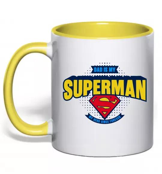 Чашка з кольоровою ручкою Dad is my Superman Сонячно жовтий фото
