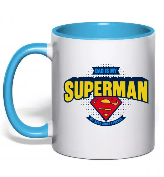 Чашка з кольоровою ручкою Dad is my Superman Блакитний фото