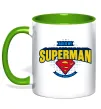 Чашка з кольоровою ручкою Dad is my Superman Зелений фото