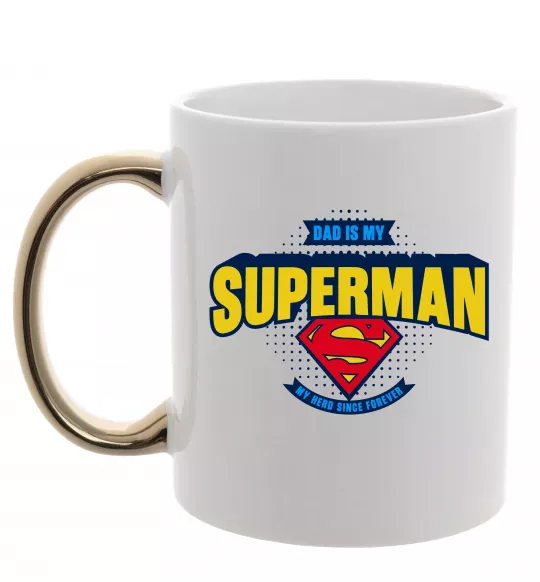 Чашка з кольоровою ручкою Dad is my Superman Золото фото