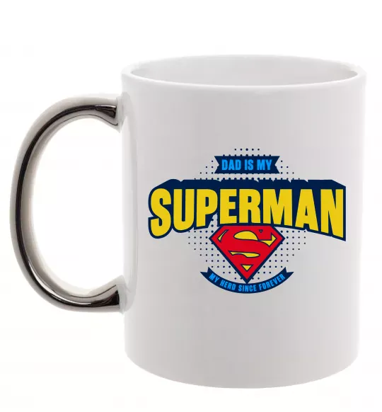 Чашка з кольоровою ручкою Dad is my Superman Срібло фото
