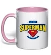 Чашка з кольоровою ручкою Dad is my Superman Ніжно рожевий фото