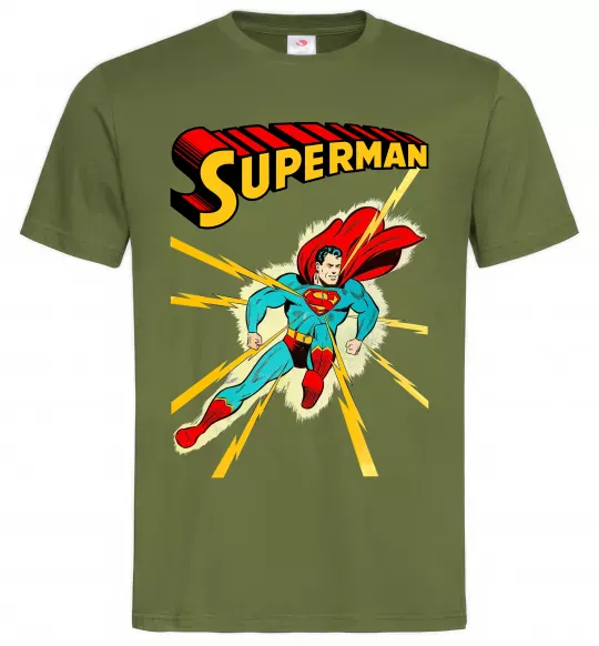 Мужская футболка Superman lightning Оливковый фото