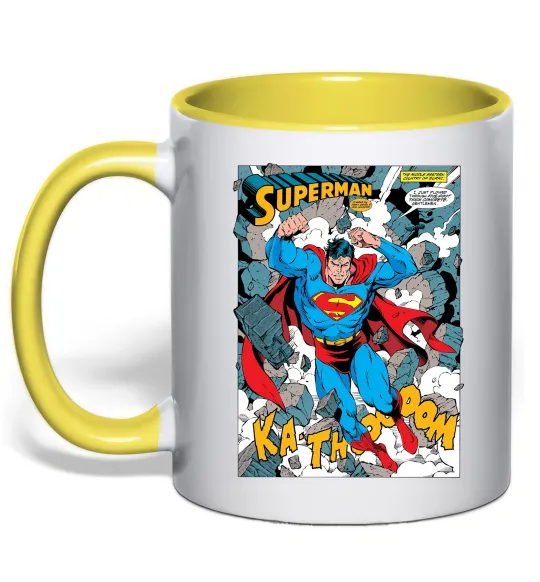 Чашка с цветной ручкой Superman poster Лимонный фото