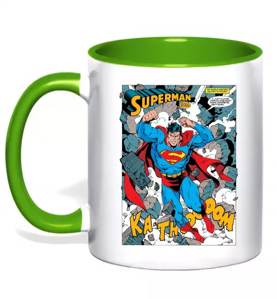 Чашка с цветной ручкой Superman poster Зеленый фото