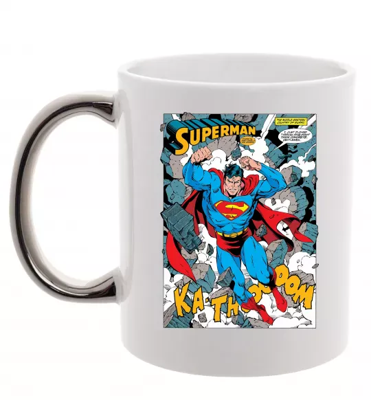 Чашка с цветной ручкой Superman poster Серебро фото