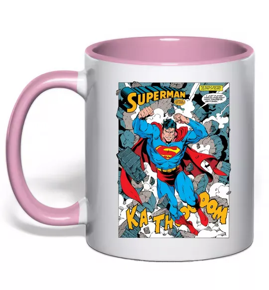 Чашка с цветной ручкой Superman poster Нежно розовый фото