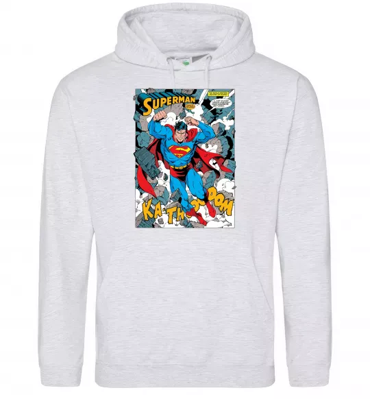 Мужская толстовка (худи) Superman poster Серый меланж фото