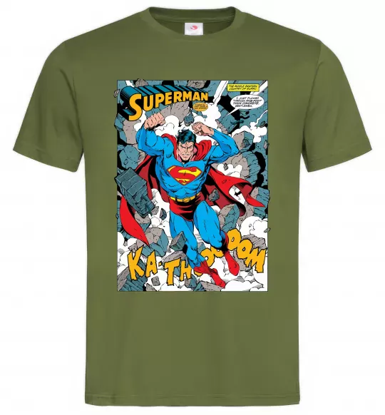Мужская футболка Superman poster Оливковый фото