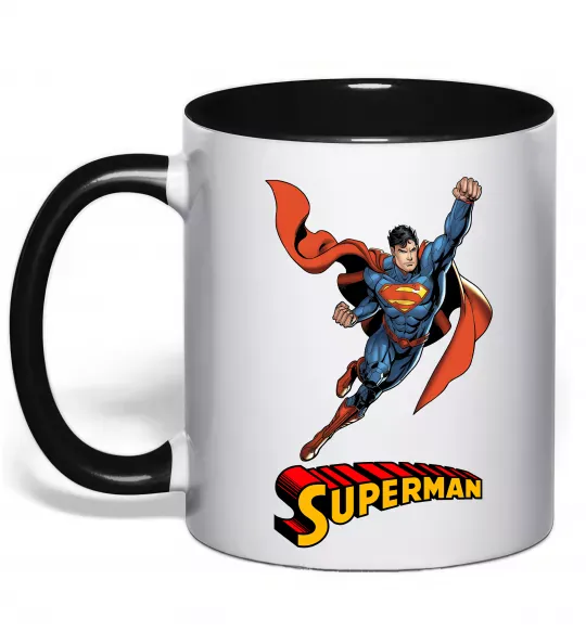 Чашка с цветной ручкой Superman retro Черный фото