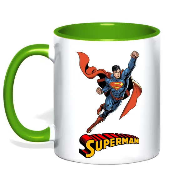Чашка з кольоровою ручкою Superman retro Лаймовий фото