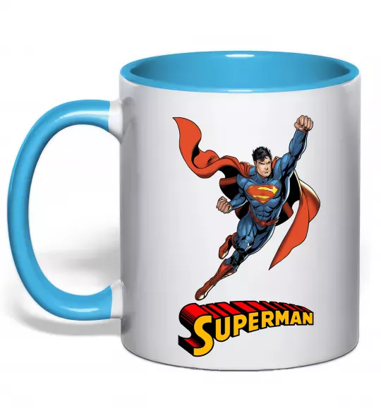Чашка с цветной ручкой Superman retro Голубой фото