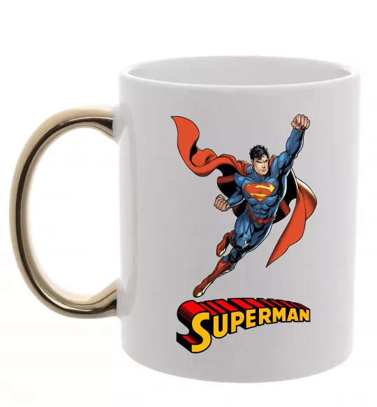 Чашка с цветной ручкой Superman retro Золото фото
