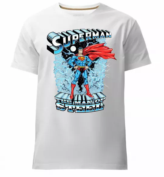 Чоловіча преміум футболка The man of steel Білий фото