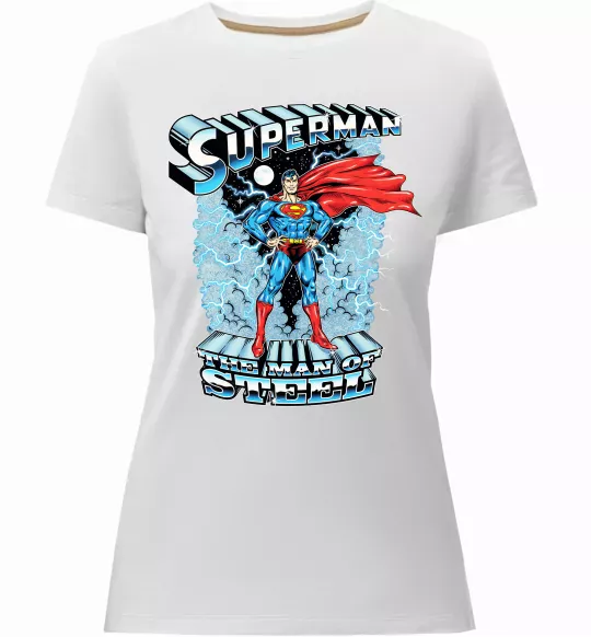 Жіноча преміум футболка The man of steel Білий фото