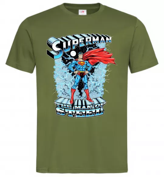 Мужская футболка The man of steel Оливковый фото
