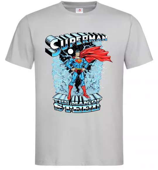 Мужская футболка The man of steel Серый фото